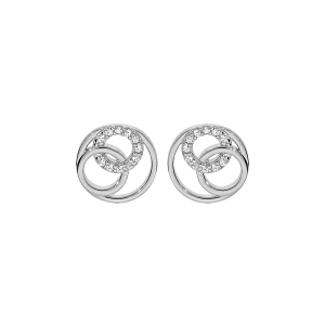 BOUCLES D'OREILLES TIGE ARGENT RHODIÉ PUCE CERCLE OXYDES BLANCS SERTIS