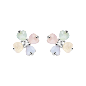 BOUCLES D'OREILLES TIGE ARGENT RHODIÉ FORME FLEUR VERRE OPAQUE PASTEL