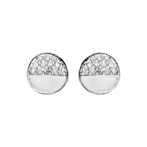 BOUCLES D'OREILLES TIGE ARGENT RHODIÉ PASTILLE OXYDES BLANCS DEMI FACE