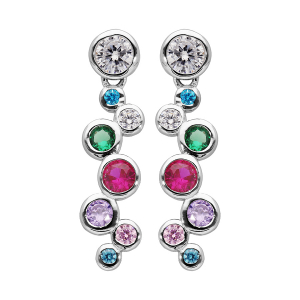 BOUCLES D'OREILLES TIGE ARGENT RHODIÉ ARTICULEE PENDANTE MULTICOULEUR