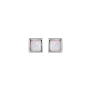 BOUCLES D'OREILLES TIGE ARGENT RHODIÉ OPALE BLANCHE IMITATION FORME CARRÉ