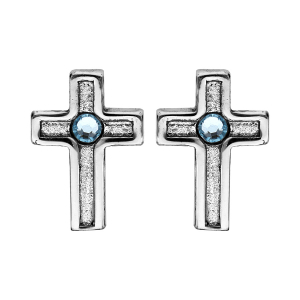 BOUCLES D'OREILLES TIGE ARGENT RHODIÉ CROIX CRISTAL DE SWAROVSKI BLEU CIEL