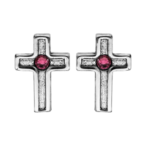 BOUCLES D'OREILLES TIGE ARGENT RHODIÉ CROIX CRISTAL DE SWAROVSKI VIOLET