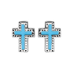 BOUCLES D'OREILLES TIGE ARGENT RHODIÉ CROIX RÉSINE TURQUOISE