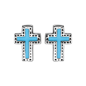 BOUCLES D'OREILLES TIGE ARGENT RHODIÉ CROIX RÉSINE TURQUOISE