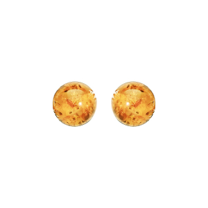 BOUCLES D'OREILLES TIGE ARGENT RHODIÉ BOULE 5MM AMBRE VÉRITABLE