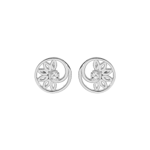 BOUCLES D'OREILLES TIGE ARGENT RHODIÉ FLEUR OXYDES BLANCS SERTIS