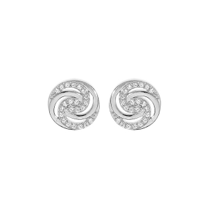 BOUCLES D'OREILLES TIGE ARGENT RHODIÉ CERCLE OXYDES BLANCS SERTIS