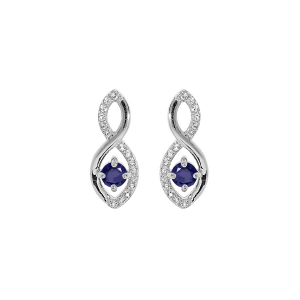 BOUCLES D'OREILLES TIGE ARGENT RHODIÉ INFINI OXYDES BLEUS ET BLANCS SERTIS