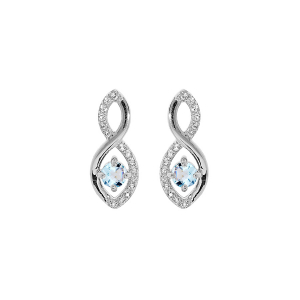 BOUCLES D'OREILLES TIGE ARGENT RHODIE INFINI TOPAZE VERITABLE ET OXYDES BLANCS SERTIS