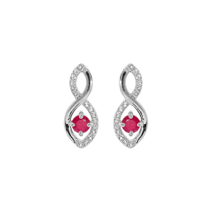 BOUCLES D'OREILLES TIGE ARGENT RHODIÉ INFINI OXYDES ROUGES ET BLANCS SERTIS