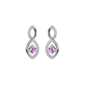 BOUCLES D'OREILLES TIGE ARGENT RHODIE INFINI AMETHYSTE VERITABLE ET OXYDES BLANCS SERTIS