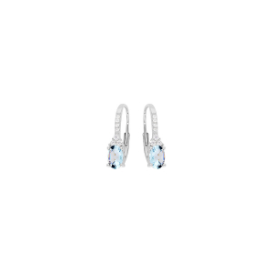 BOUCLES D'OREILLES DORMEUSE ARGENT RHODIE TOPAZE BLEU ET OXYDES BLANCS SERTIS