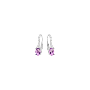 BOUCLES D'OREILLES DORMEUSE ARGENT RHODIÉ AMETHYSTE ET OXYDES BLANCS SERTIS