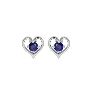 BOUCLES D'OREILLES TIGE ARGENT RHODIÉ COEUR OXYDE BLEU SERTI