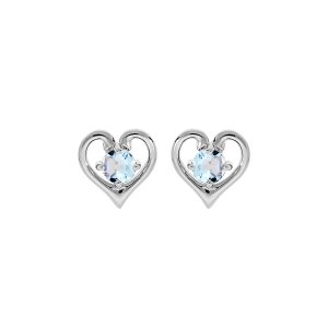 BOUCLES D'OREILLES TIGE ARGENT RHODIÉ COEUR TOPAZE BLEU VERITABLE SERTI