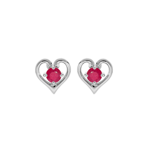 BOUCLES D'OREILLES TIGE ARGENT RHODIÉ COEUR OXYDE ROUGE SERTI