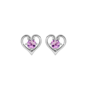 BOUCLES D'OREILLES TIGE ARGENT RHODIÉ COEUR AMETHYSTE VERITABLE SERTI