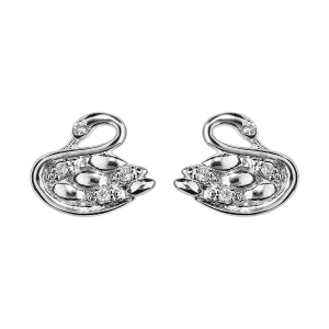 BOUCLES D'OREILLES TIGE ARGENT RHODIÉ CYGNE OXYDES BLANCS SERTIS
