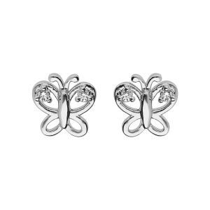 BOUCLES D'OREILLES TIGE ARGENT RHODIÉ PAPILLON AJOURE OXYDES BLANCS