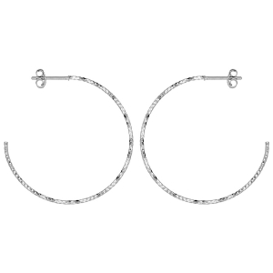 CREOLES ARGENT RHODIE FIL DIAMANTE 40MM GRAND MODELE