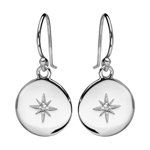 BOUCLES D'OREILLES CROCHET ARGENT RHODIÉ PASTILLE AVEC ETOILE OXYDE BLANC SERTIS