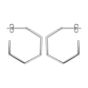 CREOLES TIGE ARGENT RHODIE HEXAGONAL PETIT MODELE