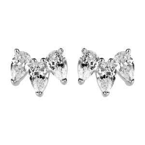 BOUCLES D'OREILLES TIGE ARGENT RHODIÉ MOTIF COURONNE OXYDES BLANCS SERTIS