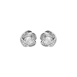 BOUCLES D'OREILLES TIGE ARGENT RHODIÉ FLEUR OXYDES BLANCS