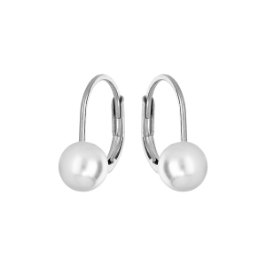 BOUCLES D'OREILLES ARGENT RHODIÉ DORMEUSE PERLE IMITATION 6MM BLANCHE