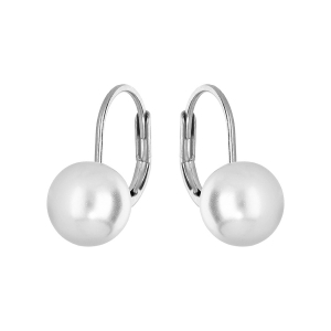 BOUCLES D'OREILLES ARGENT RHODIÉ DORMEUSE PERLE IMITATION 8MM BLANCHE