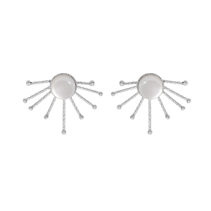 BOUCLES D'OREILLES TIGE ARGENT RHODIÉ SOLEIL PIERRE NACRE VÉRITABLE