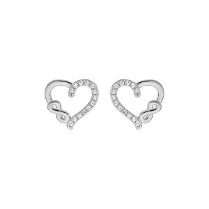 BOUCLES D'OREILLES TIGE ARGENT RHODIÉ COEUR ET INFINI OXYDES BLANCS SERTIS