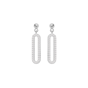 BOUCLES D'OREILLES TIGE ARGENT RHODIÉ MAILLON RECTANGLAIRE OXYDES BLANCS SERTIS