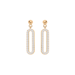 BOUCLES D'OREILLES TIGE ARGENT DORURE JAUNE  MAILLON RECTANGLAIRE OXYDES BLANCS SERTIS