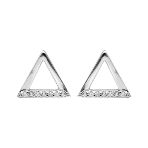 BOUCLES D'OREILLES TIGE ARGENT RHODIÉ TRIANGLE AVEC OXYDES BLANCS SERTIS