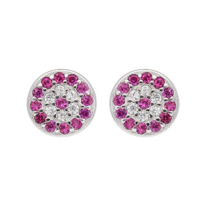 BOUCLES D'OREILLES TIGE ARGENT RHODIÉ PASTILLE EMPIERRES ROSE ET BLANC