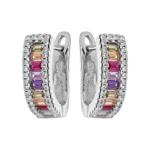 CRÉOLES ARGENT RHODIÉ ARTICULEES EMPIERREES MULTI COULEURS CONTOUR OXYDES BLANCS SERTIS