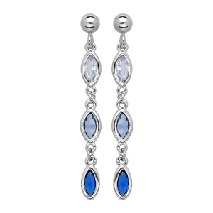 BOUCLES D'OREILLES TIGE ARGENT RHODIÉ 3 OXYDES SERTIS DEGRADE DE BLEU ET BLANC
