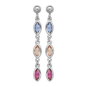 BOUCLES D'OREILLES TIGE ARGENT RHODIÉ 3 OXYDES CIEL ORANGE ROUGE