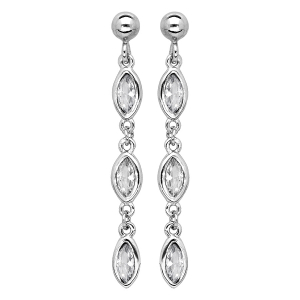 BOUCLES D'OREILLES TIGE ARGENT RHODIÉ 3 OXYDES BLANCS SERTIS