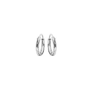 CRÉOLES ARGENT RHODIÉ PLATE DIAMANTÉE STRIÉE  DIAM 7MM
