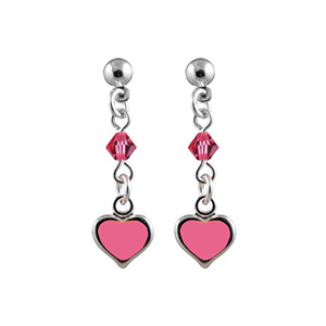 BOUCLES D'OREILLES TIGE ARGENT RHODIÉ PERLE ROSE + COEUR