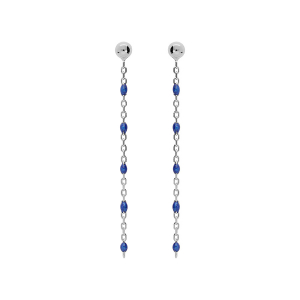 BOUCLES D'OREILLES TIGE ARGENT RHODIÉ OLIVES RÉSINE BLEU FONCÉ