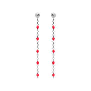 BOUCLES D'OREILLES TIGE ARGENT RHODIÉ OLIVES RÉSINE ROUGE