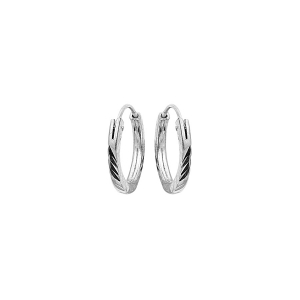 CRÉOLES ARGENT RHODIÉ PLATE DIAMANTÉE STRIÉE  11MM