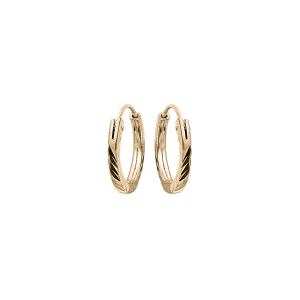 CREOLES ARGENT DORURE JAUNE PLATE DIAMANTÉE STRIÉE  11MM