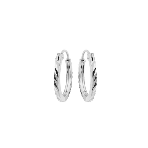 CRÉOLES ARGENT RHODIÉ PLATE DIAMANTÉE STRIÉE  13MM