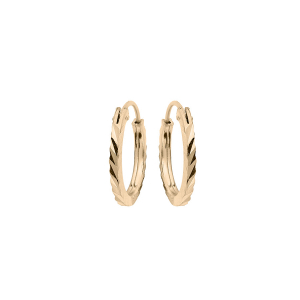 CRÉOLES ARGENT DORURE JAUNE PLATE DIAMANTÉE STRIÉE  13MM
