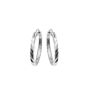CRÉOLES ARGENT RHODIÉ PLATE DIAMANTÉE STRIÉE  15MM
